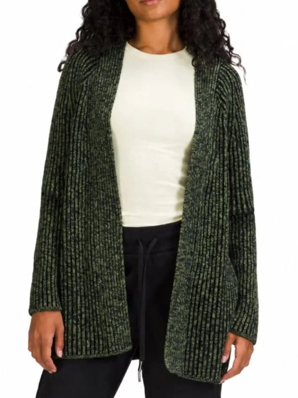 LULULEMON Cotton-Cashmere Blend Sweater Wrap Cardigan Green Sz 6 Ribbed Knit